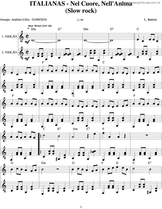 Partitura da música Nel Cuore, Nell`Anima