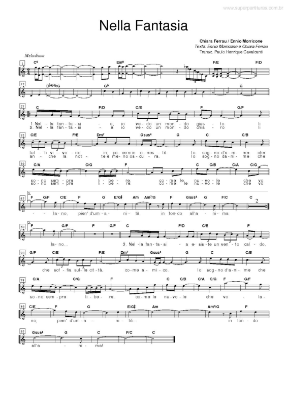 Partitura da música Nella Fantasia