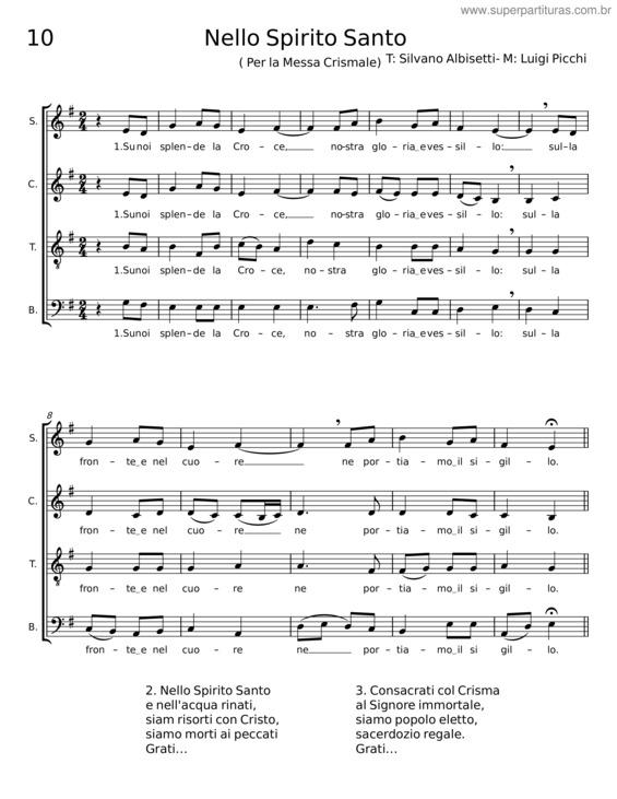 Partitura da música Nello Spirito Santo