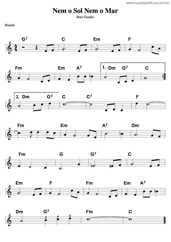 Partitura da música Nem O Sol, Nem O Mar