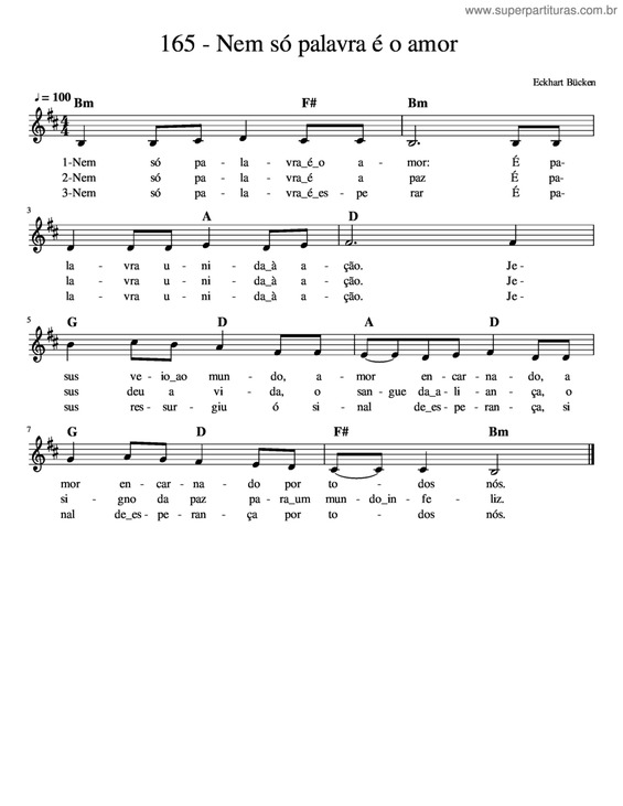 Partitura da música Nem Só Palavra É O Amor