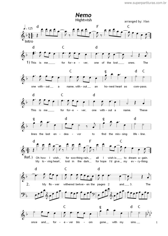 Partitura da música Nemo