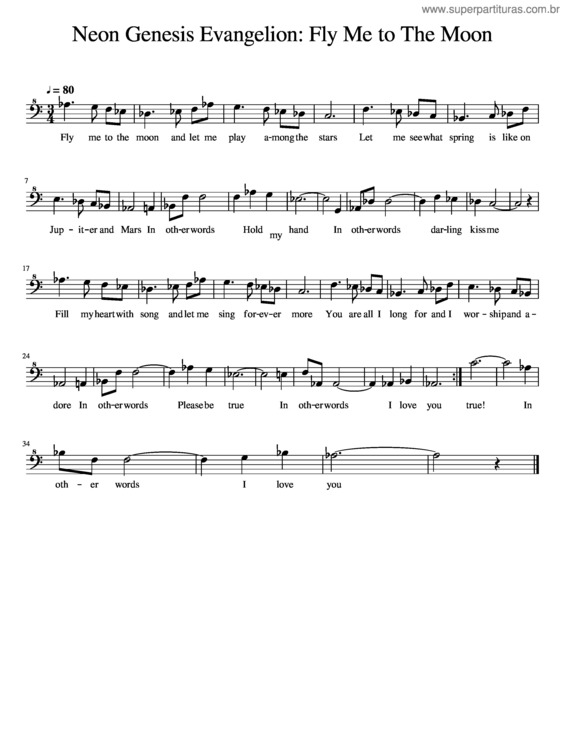 Partitura da música Neon Genesis Evangelion  Fly Me To The Moon Baritone Transcribed From Alto Sax