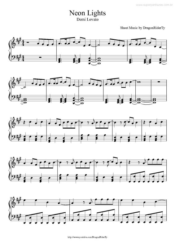 Partitura da música Neon Lights