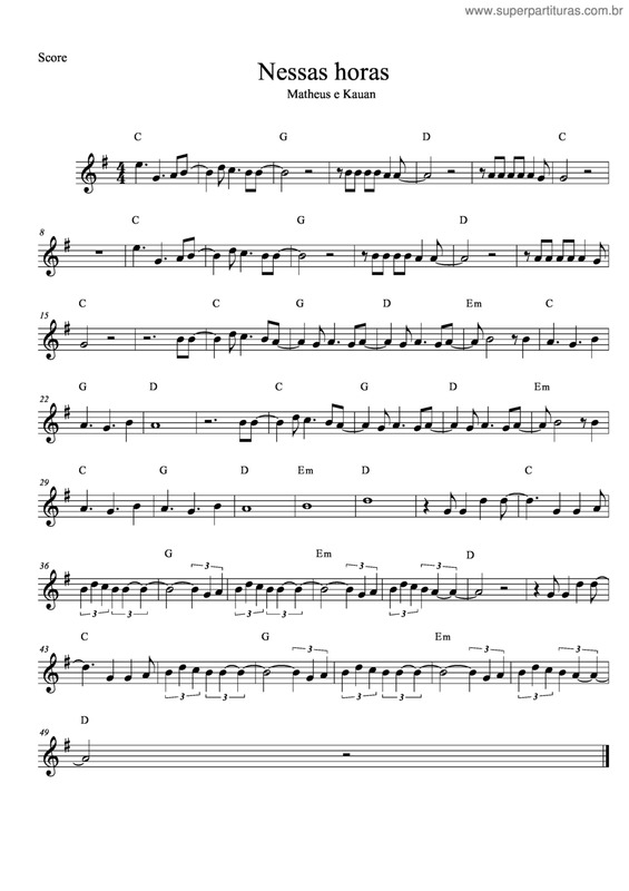 Partitura da música Nessas Horas