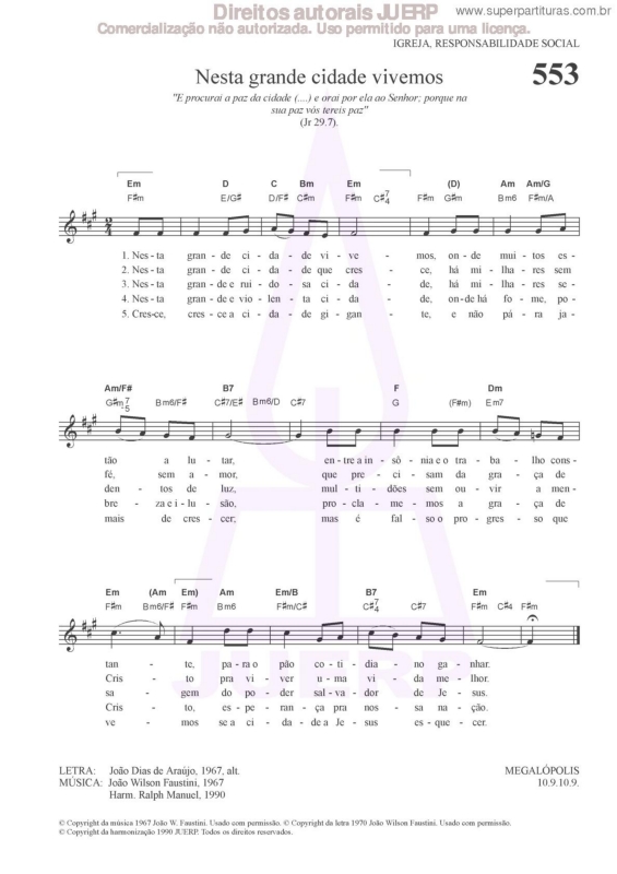 Partitura da música Nesta Grande Cidade Vivemos - 553 HCC