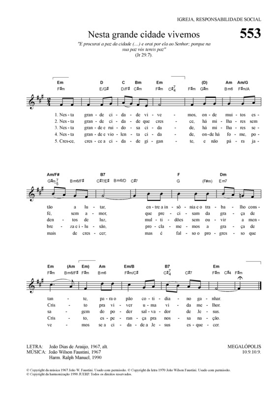 Partitura da música Nesta Grande Cidade Vivemos