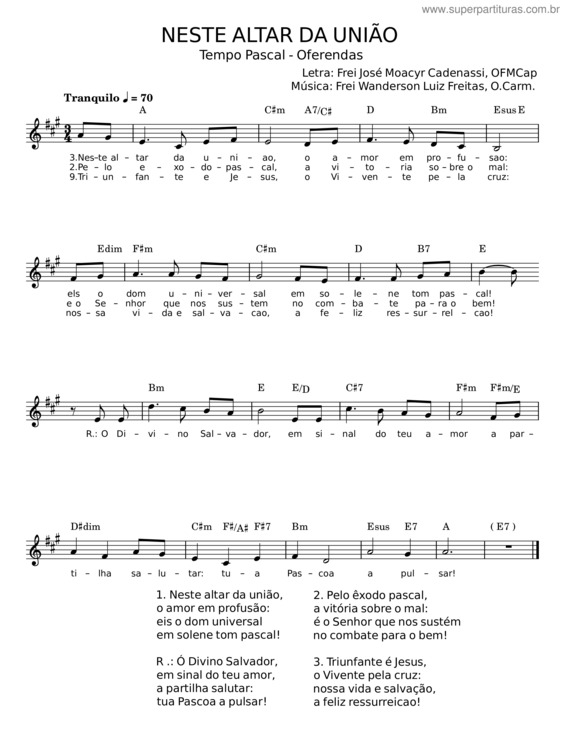 Partitura da música Neste Altar Da União