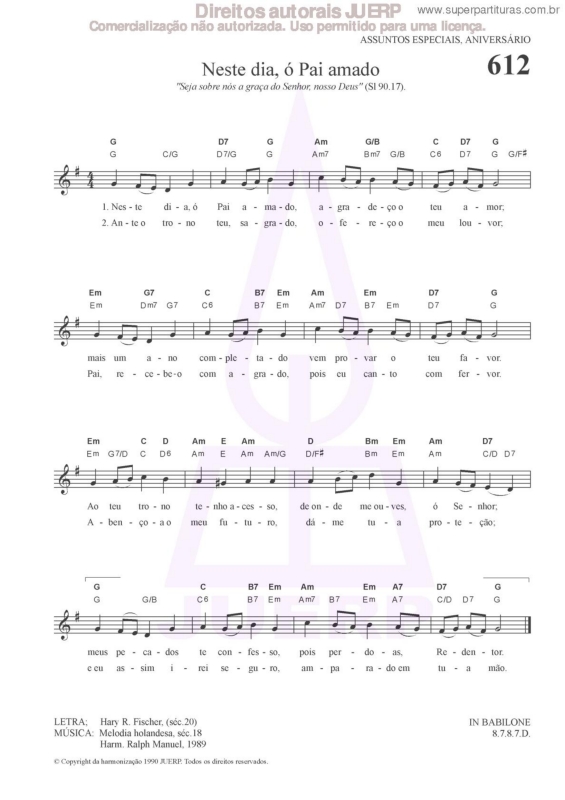 Partitura da música Neste Dia, Ó Pai Amado - 612 HCC