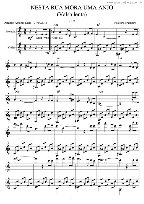 Partitura da música Neste Rua Mora Um Anjo