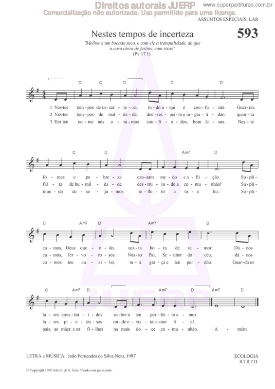 Partitura da música Nestes Tempos De Incerteza - 593 HCC