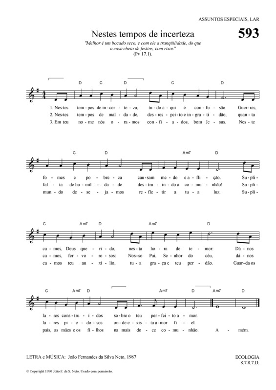 Partitura da música Nestes Tempos De Incerteza