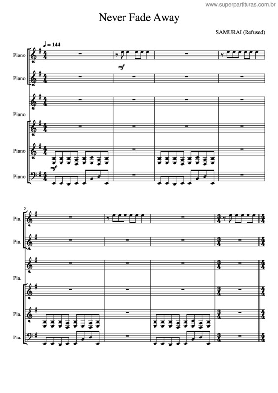 Partitura da música Never Fade Away