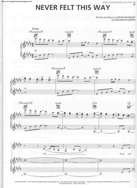 Partitura da música Never Felt This Way v.3