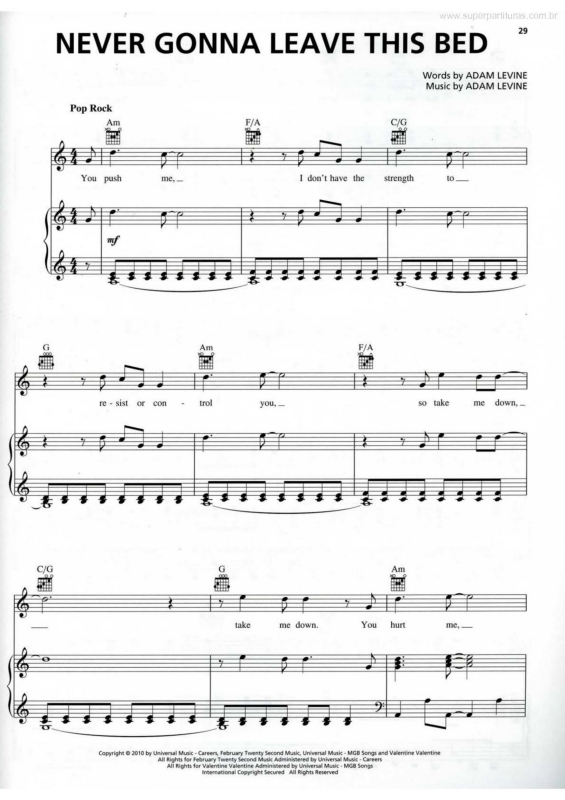 Partitura da música Never Gonna Leave This Bed