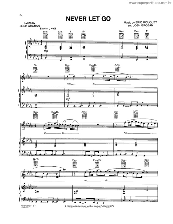 Partitura da música Never Let Go