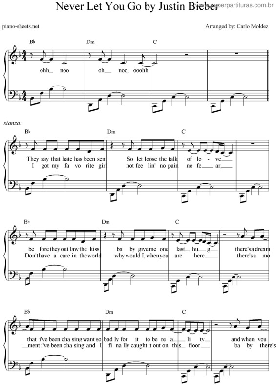 Partitura da música Never Let You Go