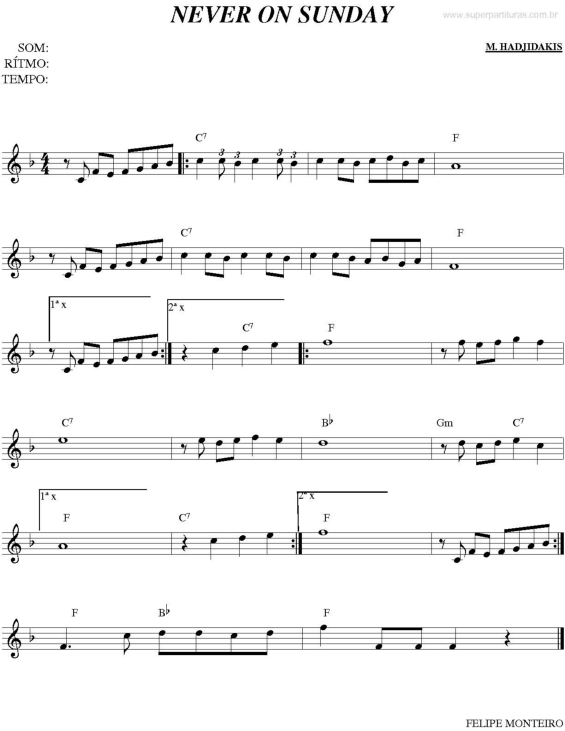 Partitura da música Never On Sunday