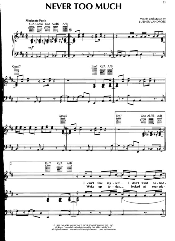 Partitura da música Never Too Much