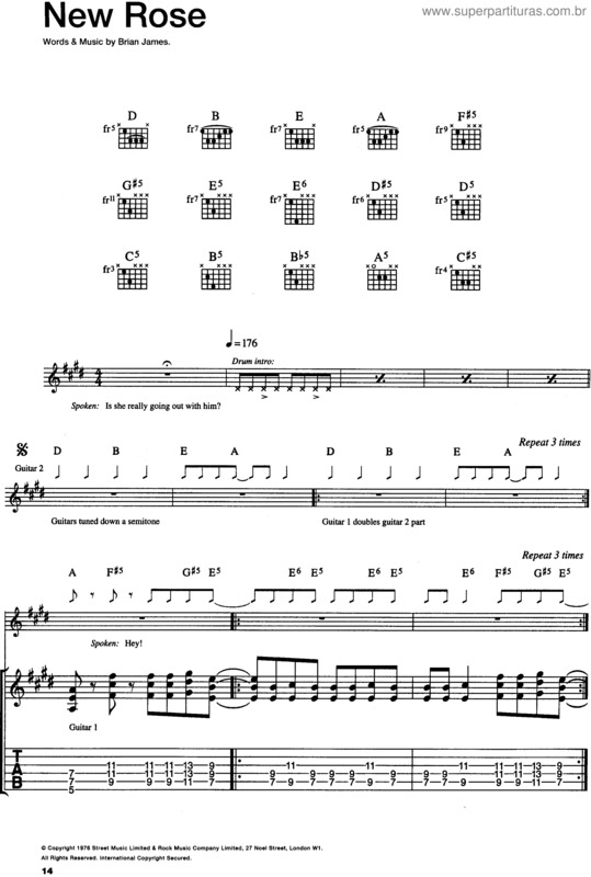 Partitura da música New Rose