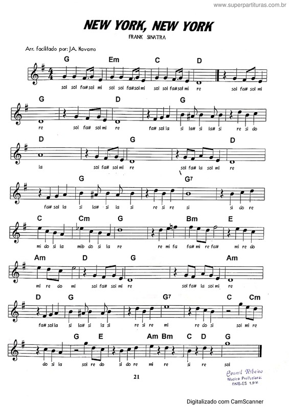 Partitura da música New York, New Yotk