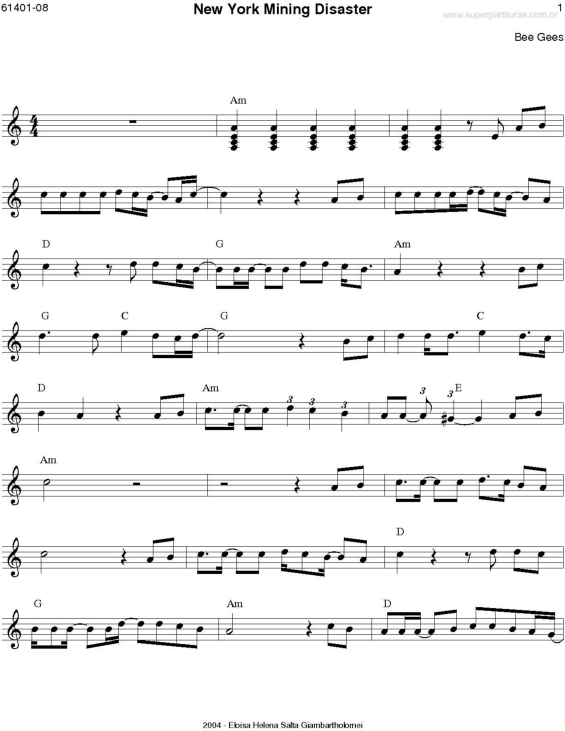 Partitura da música New York Mining Disaster