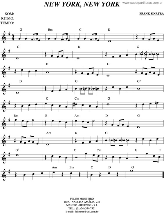 Partitura da música New York