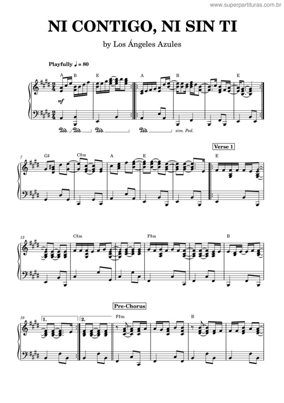 Partitura da música Ni Contigo Ni Sin Ti – Los Ángeles Azules