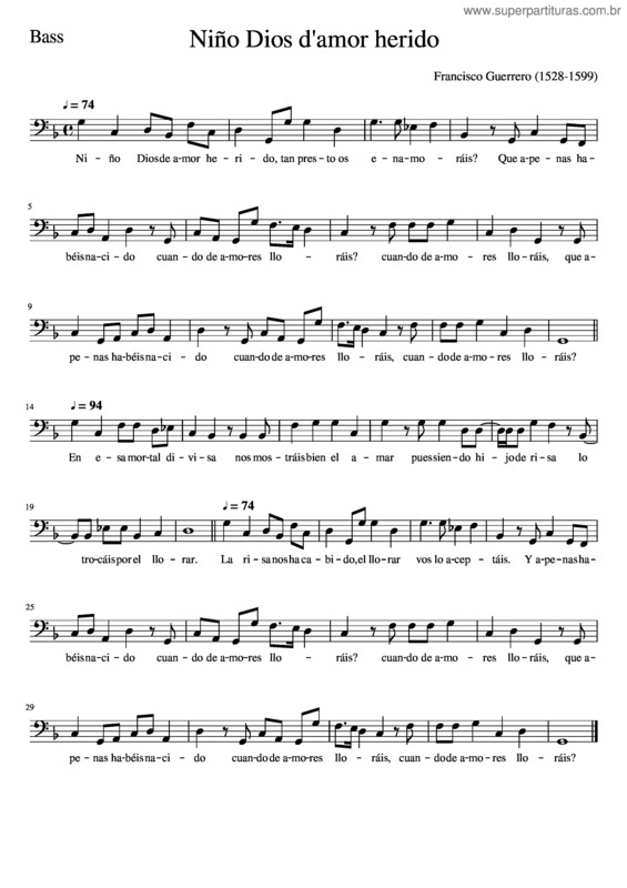Partitura da música Niño Dios D`Amor Herido-Bass