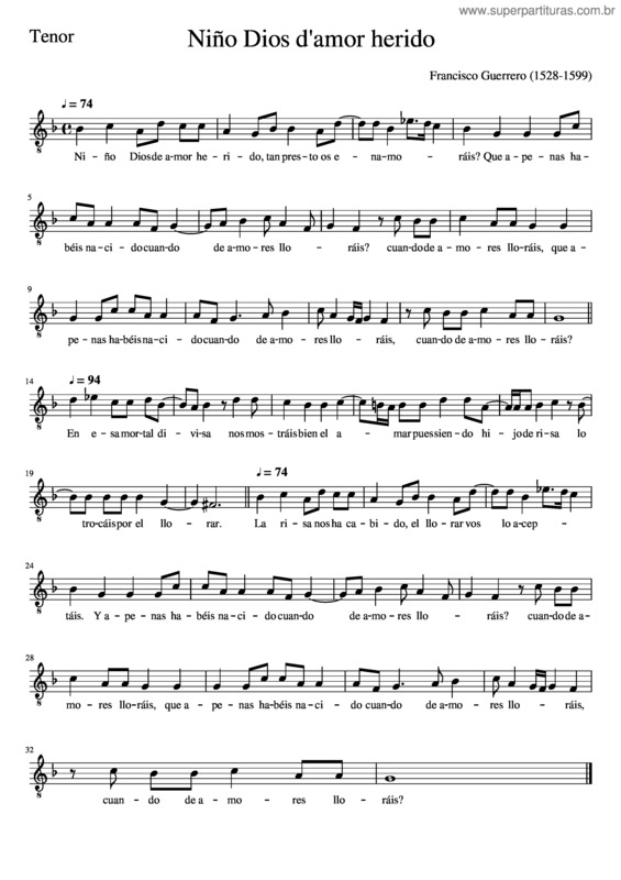 Partitura da música Niño Dios D`Amor Herido-Tenor