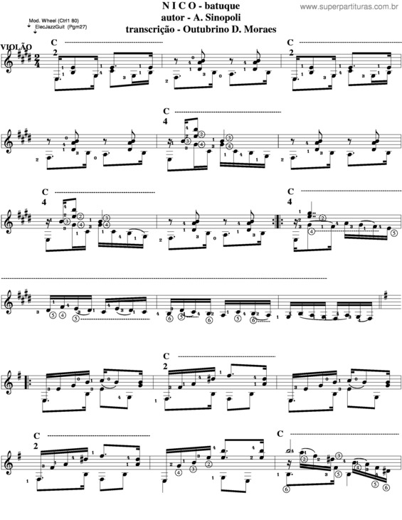 Partitura da música Nico