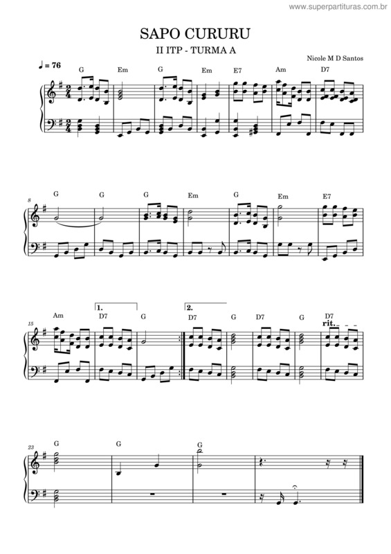 Partitura da música Nicole M D Santos – Ii Itp