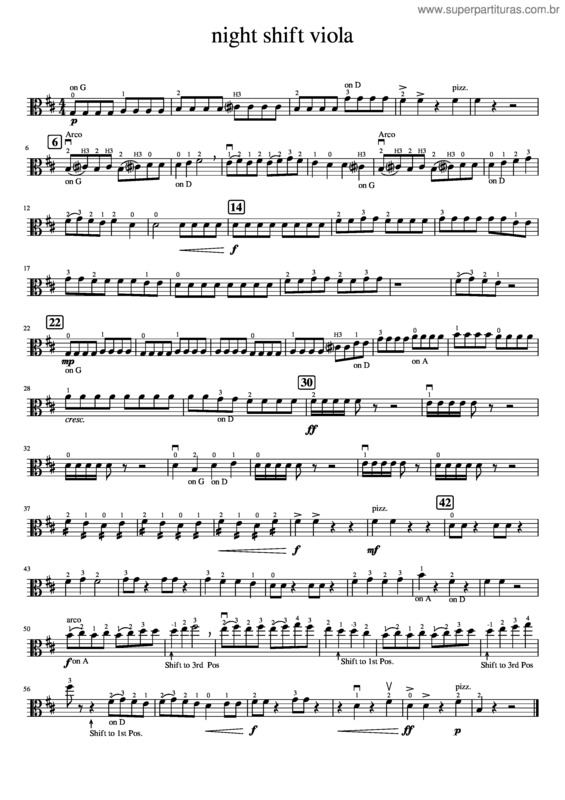 Partitura da música Night Shift Viola