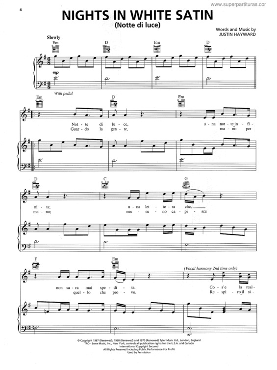 Partitura da música Nights In White Satin