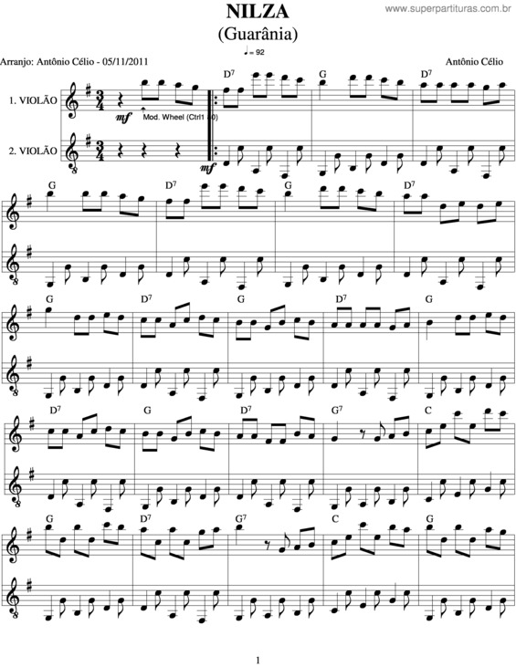 Partitura da música Nilza v.2