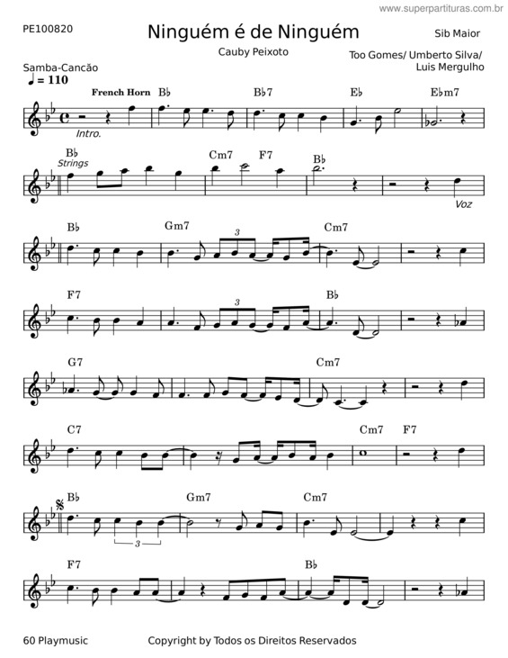 Partitura da música Ninguém É De Ninguém – João Pedro Pais