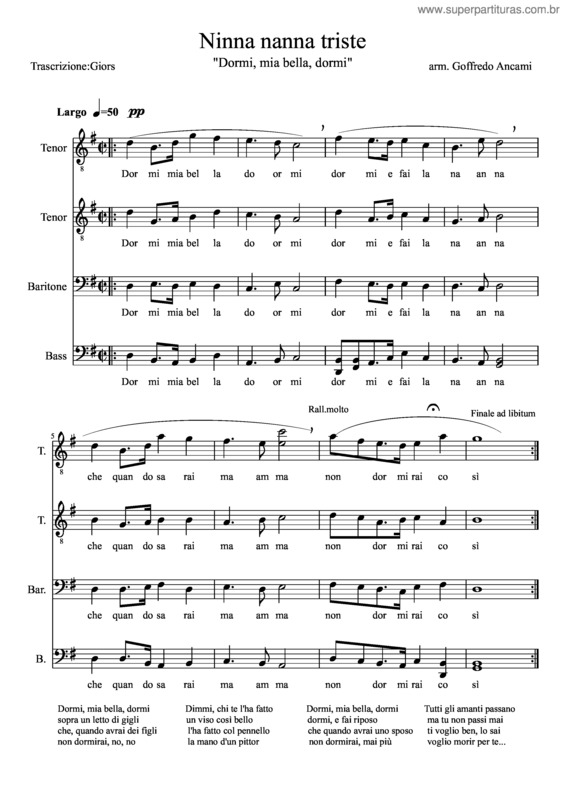 Partitura da música Ninna Nanna Triste