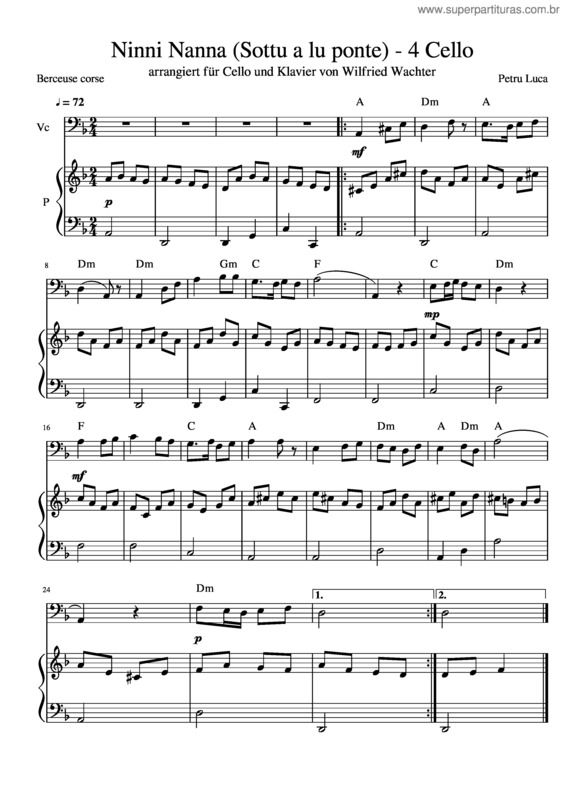 Partitura da música Ninni Nanna