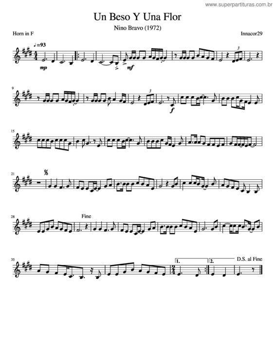 Partitura da música Nino Bravo – Un Beso Y Una Flor