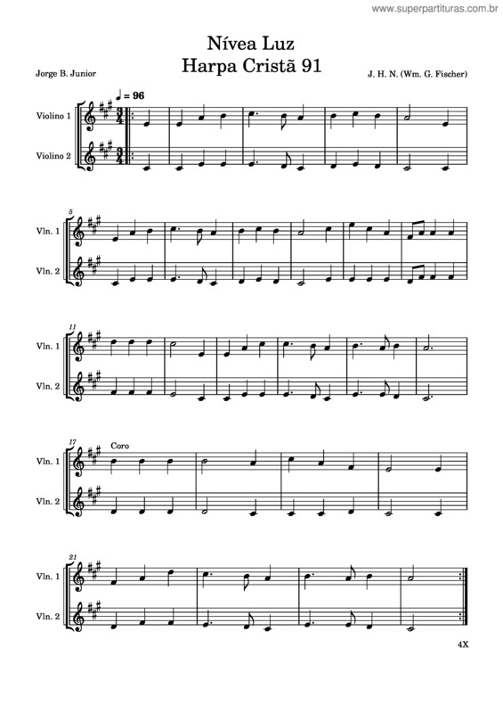 Partitura da música Nívea Luz Harpa Cristã 91
