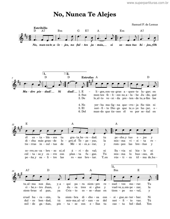 Partitura da música No, Nunca Te Alejes – Samuel P. De Lemus