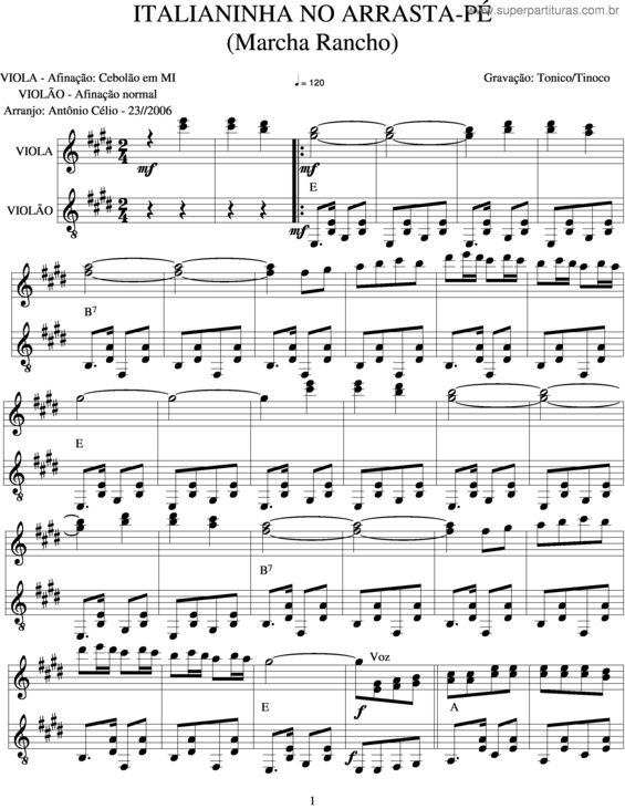 Partitura da música No Arrastapé