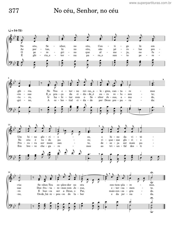Partitura da música No Céu, Senhor, No Céu