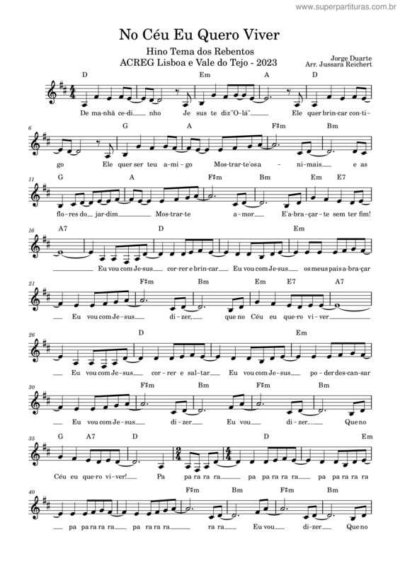 Partitura da música No Céu Eu Quero Viver
