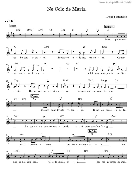 Partitura da música No Colo De Maria – Diego Fernandes