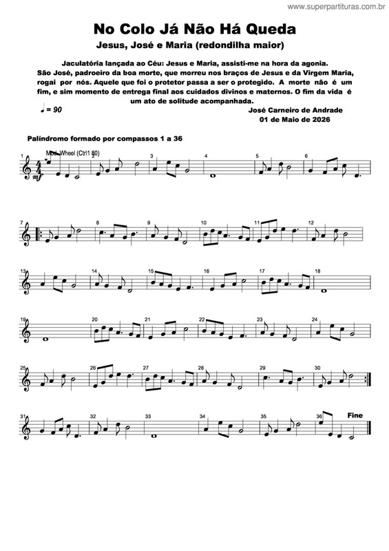 Partitura da música No Colo Já Não Há Queda