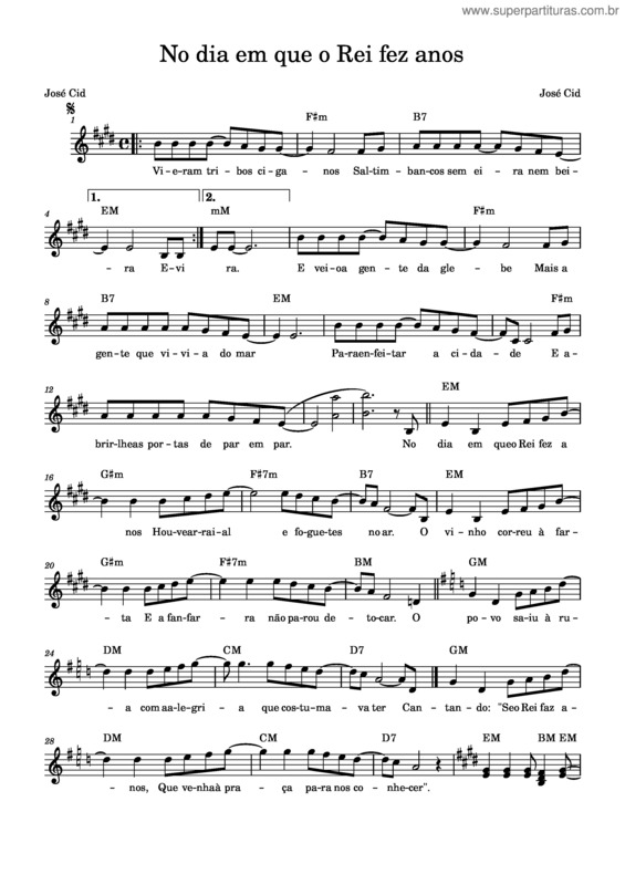 Partitura da música No Dia Em Que O Rei Fez Anos