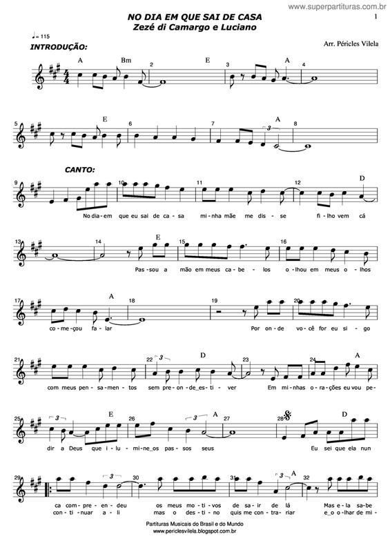 Partitura da música No Dia Em Que Sai De Casa