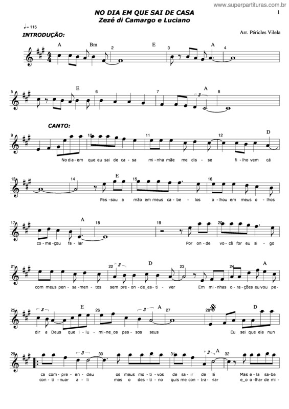 Partitura da música No Dia Que Saí De Casa