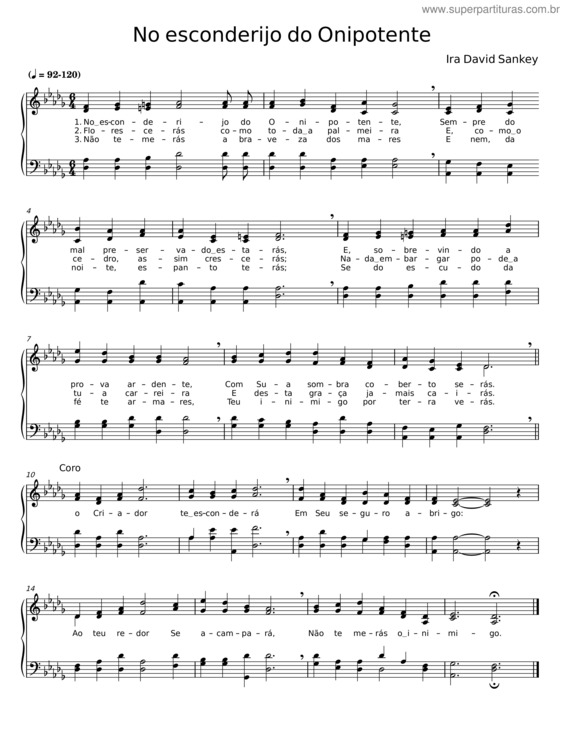 Partitura da música No Esconderijo Do Onipotente – Ira David Sankey